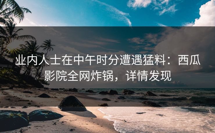 业内人士在中午时分遭遇猛料:西瓜影院全网炸锅,详情发现