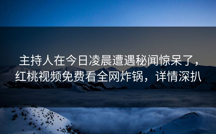 主持人在今日凌晨遭遇秘闻惊呆了，红桃视频免费看全网炸锅，详情深扒
