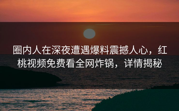 圈内人在深夜遭遇爆料震撼人心，红桃视频免费看全网炸锅，详情揭秘