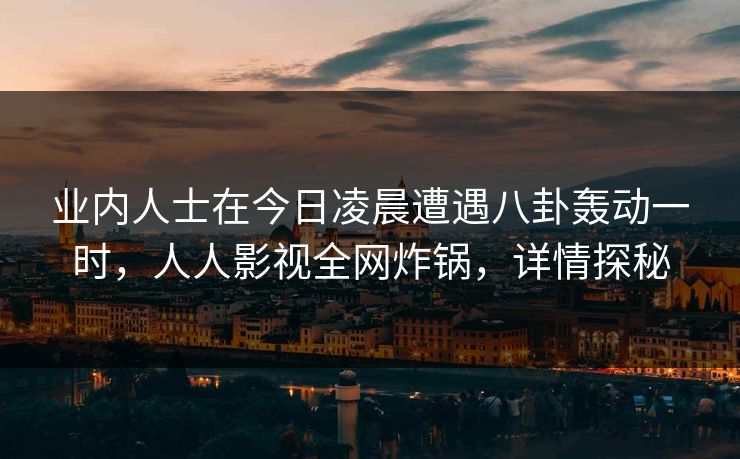 业内人士在今日凌晨遭遇八卦轰动一时,人人影视全网炸锅,详情探秘