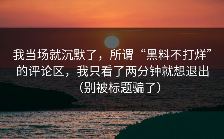 我当场就沉默了，所谓“黑料不打烊”的评论区，我只看了两分钟就想退出（别被标题骗了）
